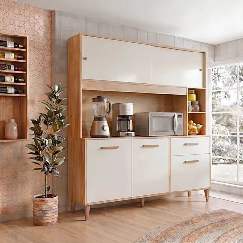 Armário de Cozinha Completa Compacta 5 Portas em MDF Cinamomo/Off White - Blue M