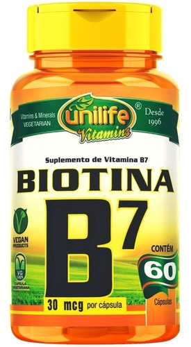 Vitamina B7 Biotina 30mcg 60 Cápsulas 500mg - Unilife Oferta