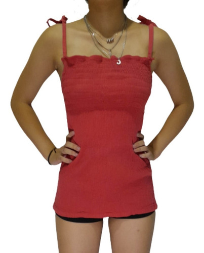 Imagen 2 de 4 de Blusa Musculosa 100% Algodón Bambula Artesanal Tiras S / M