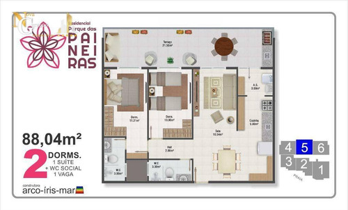 Imagem 4 de 16 de Apartamento Com 2 Dormitórios À Venda, 88 M² Por R$ 537.044,00 - Maracanã - Praia Grande/sp - Ap4645