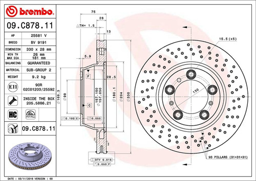 Disco Brembo Porsche 911 3.6 Carrera 2002 A 2004 Tra Pza
