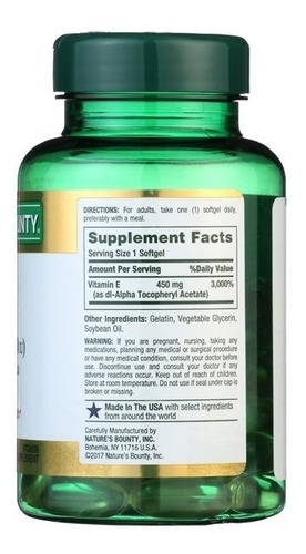 Imagen 5 de 7 de Natures Bounty Vitamina E 450 Mg (1000 Iu) 60 Softgels