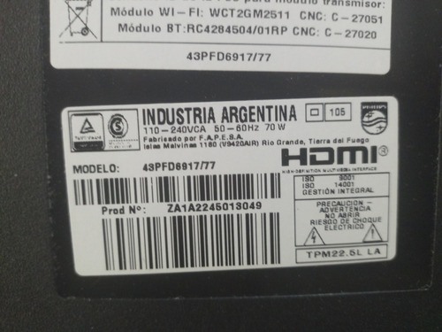 Tv Philips Fhd 43 43pfd6917/77 Detalle De Pantalla (Usado)