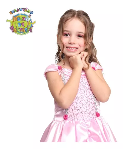 FANTASIA PRINCESA BELA ADORMECIDA VESTIDO AURORA ROSA LUXO