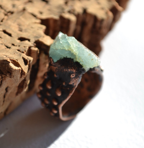 Imagen 7 de 10 de Anillo Piedra Preciosa Natural Aguamarina Con Cobre,