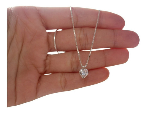 Colar Pingente Coração Feminino Prata 925 60cm Cor Prateado