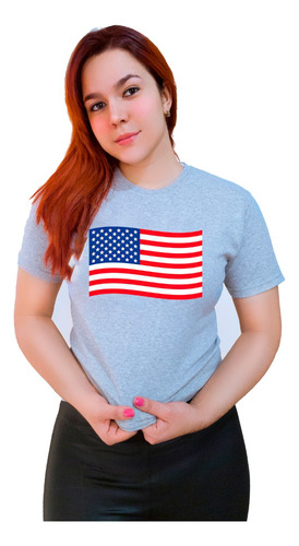 Polera Eeuu Estampada 100% Algodón Bandera Estados Unidos