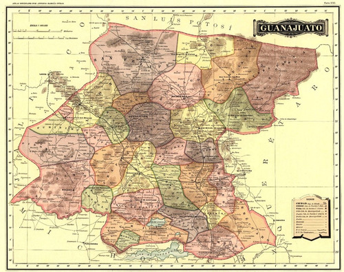 Mapa Antiguos 1884 Estado Guanajuato
