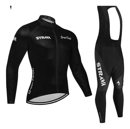 Conjunto Ciclismo Bike Bretelle Calça Camiseta Longa Strava