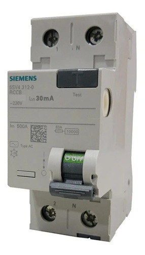 Imagen 1 de 5 de Disyuntor Siemens 2x25 A 30ma 25a