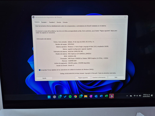 Asus Rog Zephyrus G14 Amd 9 16gb 2 Tb Rtx 4050 Blanco (Usado)