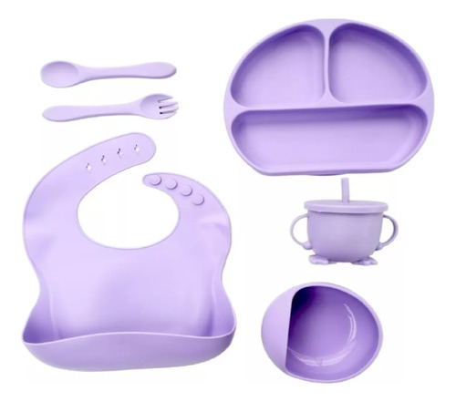 Set De Vajilla Silicona Para Bebés Platos Babero Y Cubiertos