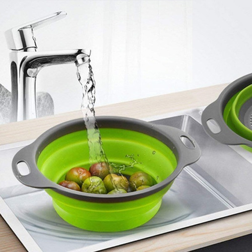 Imagen 5 de 10 de Colador Plegable Silicona Cocina Frutas Verduras Pastas