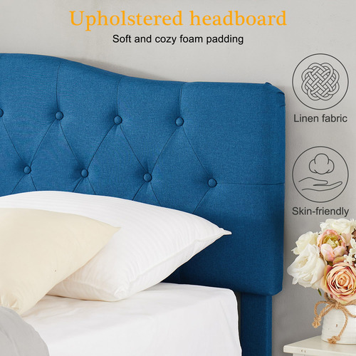 Base De Cama Queen Tapizada Con Cabecera Ajustable Y Listone