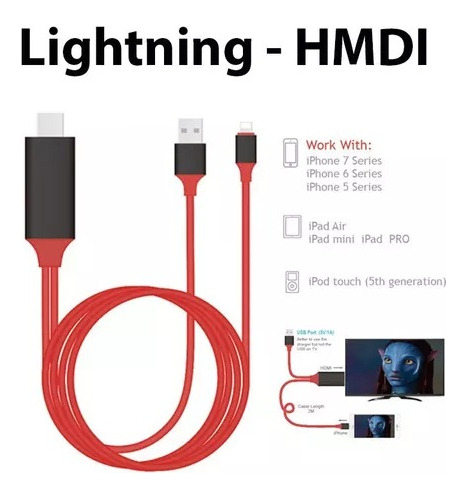 Cable Lightning Hdmi Tv iPad iPod iPhone 5 6 7 8 X Adaptador