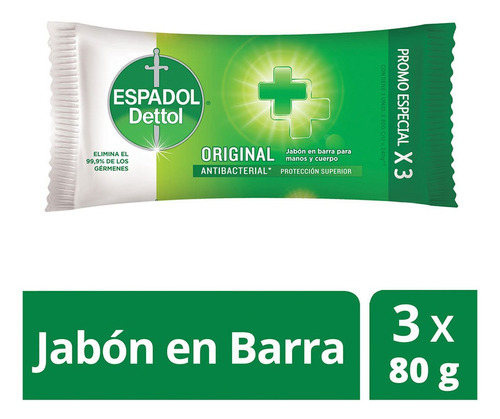 Espadol Dettol - Jabon Antibacterial Original 3 X 80 Gr