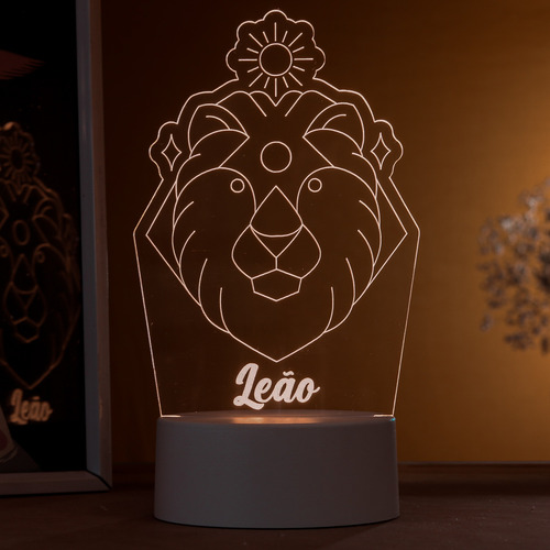 Luminária Led 3d Signo Leão - Abajur De Mesa