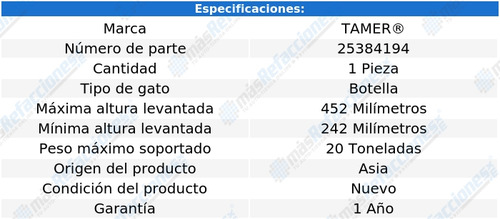 Gato Hidráulico Botella 20 T Tamer Mikels
