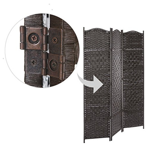 Biombo De 3 Paneles De Bambú Tejido Marco De Madera, S...