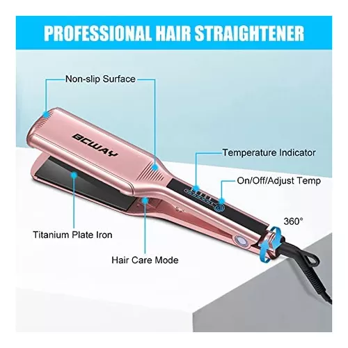 Plancha de pelo profesional, plancha plana de titanio flotante extragrande  de 2.16 pulgadas para el cabello, plancha alisadora de calentamiento