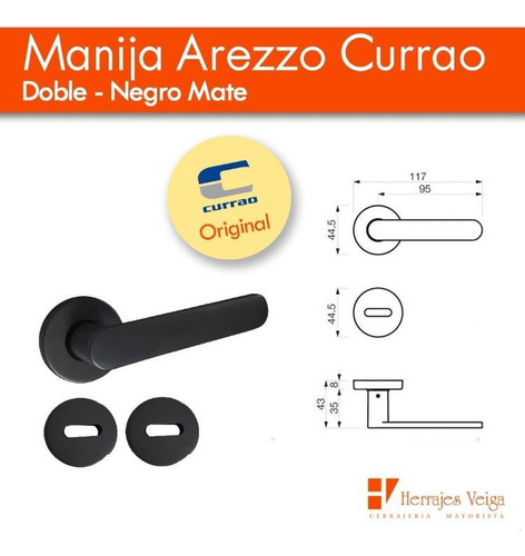 Manija Arezzo Doble Aluminio Negro Mate Puerta Nova