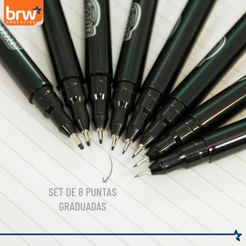 Estilógrafo Técnico Graduado Brw 0.05 A 0.8mm X8 Microfibra Negro