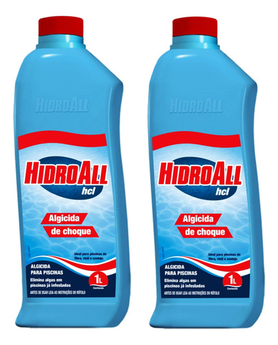 Kit 2 Algicida De Choque Para Piscinas Hcl 1 Lt Hidroall