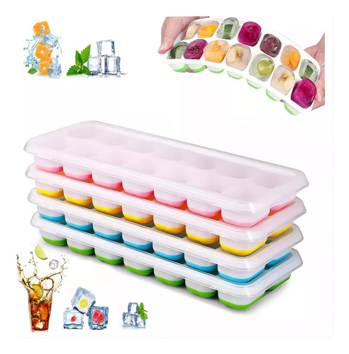 6.014 Moldes De Silicona Para Cubos De Hielo Bandeja Tapa