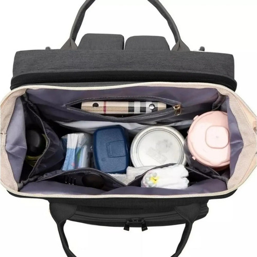 Bolsa Mochila Criança Vira Chiqueirinho Com Bolso Térmico Cor Preto Desenho Do Tecido Liso