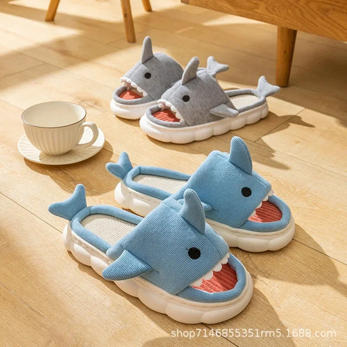 Zapatillas De Lino Con Forma De Tiburón Para Casa De Pareja,