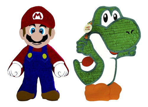 Dúo Piñatas Mario Bros + Yoshi  50 Cm Fiesta Infantil