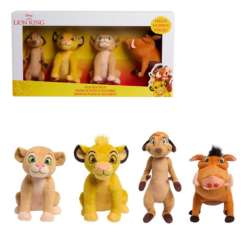 Peluches 4 Pack, Rey León, Simba, Nala, Timón, Pumba.