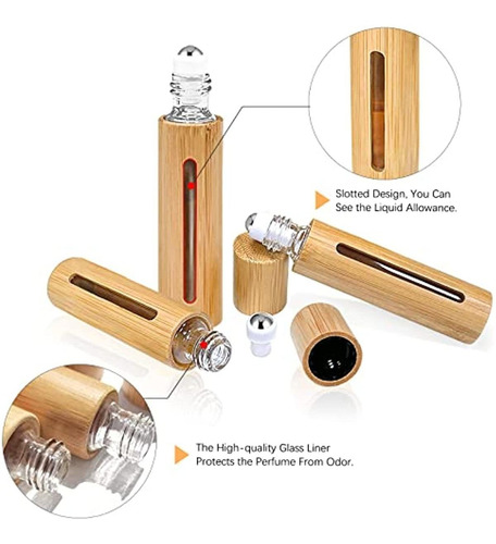 10pcs 10ml Botellas Roller De Bambú Para Aceites Esenciales