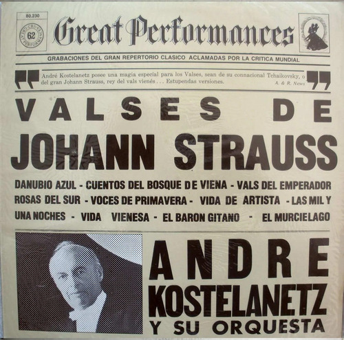 Lp - Valses De Strauss - Andre Kostelanetz - Vinilo