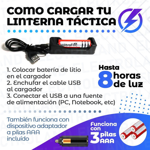 Linterna Táctica Militar Led Multiuso Caza Camping Carga Usb Color De La Linterna Negro Color De La Luz Blanco