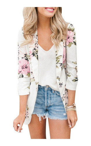 Chaqueta De Manga Larga Para Mujer Con Estampado Flor