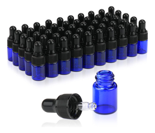 Furnido Pack De 50 Botellas Cuentagotas De Vidrio Azul Cobal