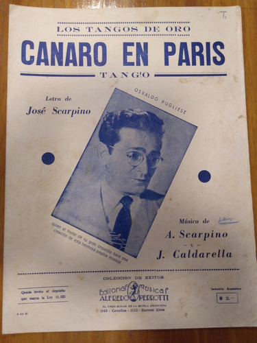 Canaro En Paris Scarpino Caldarella Partitura Tango