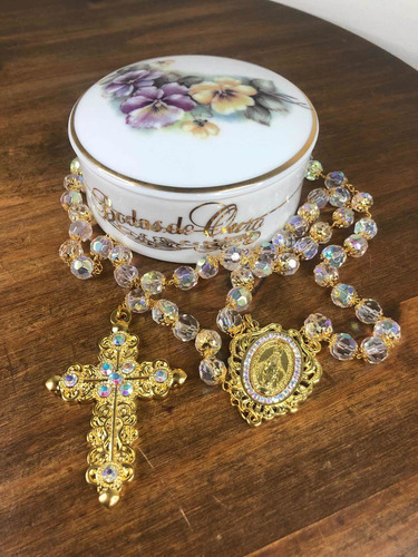Imagem 2 de 8 de Porta Joia Com Terço Em Cristal 78cm Bodas De Ouro 50 Anos