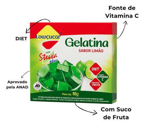 Mistura Gelatina Com Stevia 10g Sabores Diversos Kit Com 8