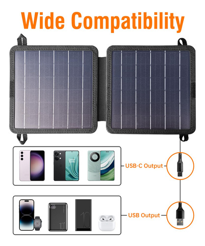 Cargador Solar Portátil Plegable 10w 5v Usb-a Ip67 Impermeab