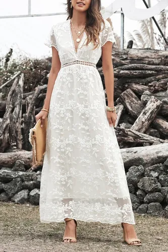 Maxi Vestido Blanco Largo P Boda Fiesta Playa Casual