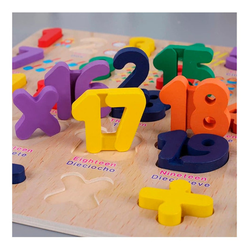 Juego Didactico Numeros Ingles Español Suma Resta Madera