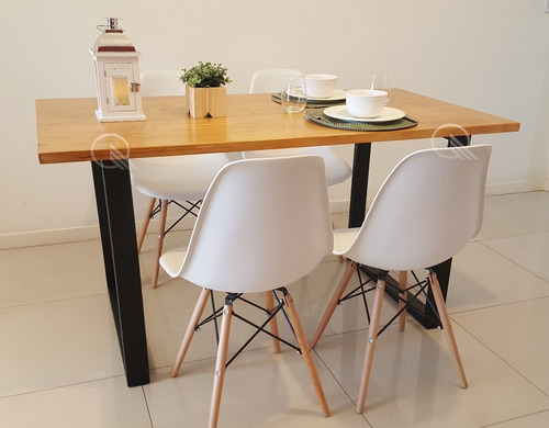 Imagen 5 de 7 de Mesa Estilo Industrial Madera Lustrada Y Hierro 80cm X 150cm