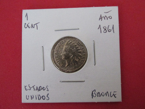 Moneda Estados Unidos 1 Centavo De Bronce Año 1861 Siglo Xix (Usado)