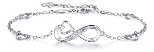 Tobillera De Plata De Ley 925 Para Mujer, Pulsera Ajustable 