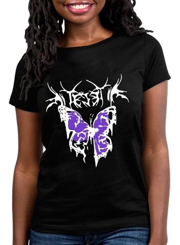 Imagen 3 de 6 de Remera Negra Aesthetic Mariposa Violeta Algodón Premium