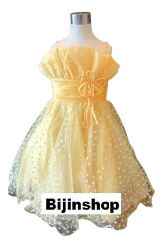 Vestido Infantil Princesa Bela Corações Amarelo  - Tam 3