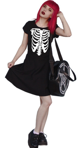 Vestido Circular Esqueleto Huesos Calavera Calaca Talla Extr
