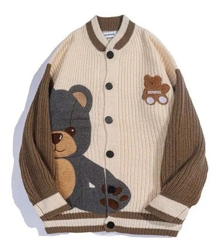 Cárdigan Suéter Retro Lindo Oso Bordado Diseño Sentido